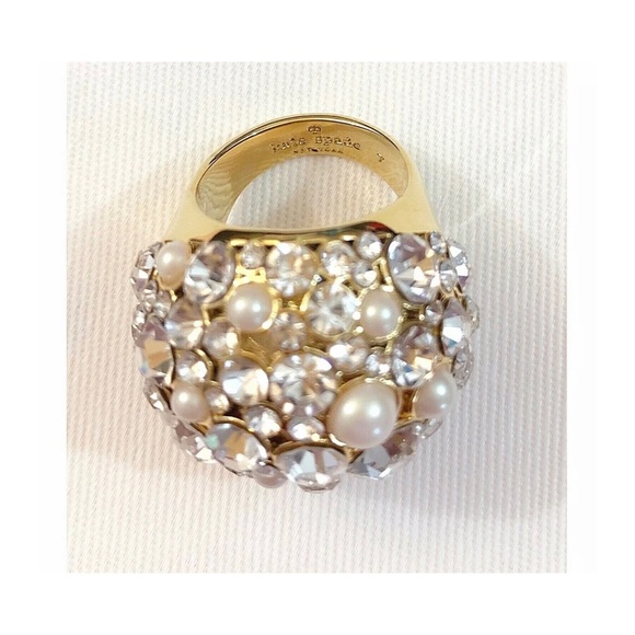 NWT Kate Spade ♠️ PICK A PEARL 12-K Gold Plated Glass Stones/ Pearls Ring-Sz.7 - Picture 7 of 12